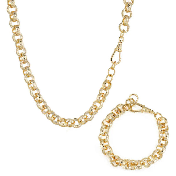 12MM Patterned Belcher Chain and Bracelet Set Albert Clasp - Gold Filled